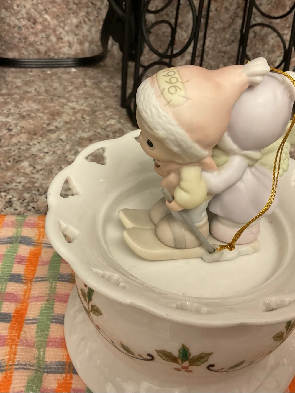 Precious Moments Pink & White Skiing Couple Figurine Ornament